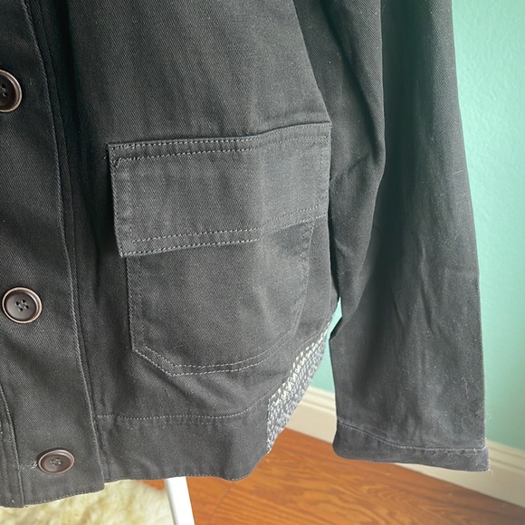 Black Denim Hem & Thread Fall Jacket Pockets Collar Detail Sizes Medium Large - Picture 8 of 10